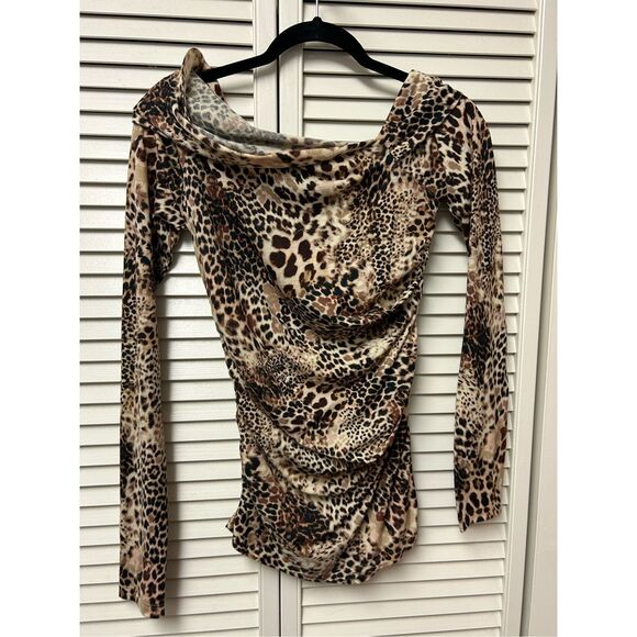 Blumarine Leopard Assymetrical 100% Wool Blouse, Sz I 44/ US 8, MSRP $500 + - Picture 4 of 7
